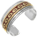 Navajo Silver Gold Coral Inlay Bracelet 13230