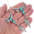 Native American Real Turquoise Feather Necklace