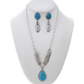 Turquoise Silver Feather Necklace Set 27559