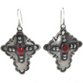 Coral Silver Cross Native American Earrings 28849