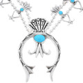 Blue Turquoise Silver Squash Blossom Necklace 29778