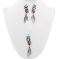 Navajo Turquoise Coral Silver Pendant Set 29997