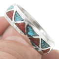 Silver Turquoise Coral Navajo Wedding Band Ring 30536