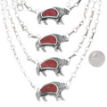 Red Coral Chip Inlay Sterling Silver Bear Necklace 30794