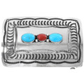 Navajo Turquoise Coral Belt Buckle 31310