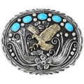 Navajo Turquoise Gold Eagle Silver Belt Buckle 31785