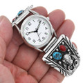 Turquoise Coral Sterling Silver Navajo Watch 32170