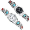 Turquoise Coral Sterling Silver Native American Watch 33055