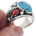 Turquoise Coral Sterling Silver Mens Ring 33691