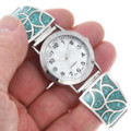 Sterling Silver Zuni Pattern Turquoise Watch 33920