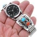 Navajo Sterling Silver Turquoise Coral Mens Watch 33992