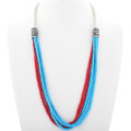 Navajo Turquoise Coral Silver Necklace 34859