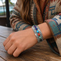 Southwest Sterling Silver Gemstone Cuff Bracelet Native Made 19421