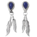 Lapis Silver Feather Dangle Earrings 35365