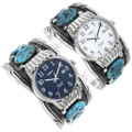 Heavy Gauge Sterling Silver Turquoise Watch Bracelets Navajo Made 35402