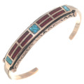 Navajo Turquoise Coral Inlay Copper Bracelet 35604