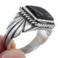 Sterling Silver Chiseled Shank Navajo Onyx Ring 3562235622