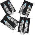 Long Silver Feather Turquoise Earrings 30216