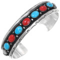 Vintage Navajo Turquoise Coral Cuff Bracelet 39213