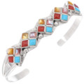Zuni Sterling Silver Colorful Gemstone Cuff Bracelet 39322
