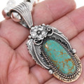 Navajo Made Sterling Silver Turquoise Pendant Necklace 39423