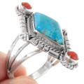 Turquoise Coral Sterling Silver Native American Ring 39544