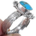 Navajo Made Sterling Silver Feather Design Turquoise Ring 39567