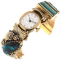 Native American Bisbee Turquoise 14K Gold Watch Cuff 39875