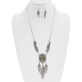 Spiderweb Turquoise Silver Feather Necklace Set 40239