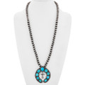 Navajo Turquoise Cross Naja Silver Bench Bead Necklace 40715