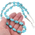 Natural Turquoise Nuggets Sterling Silver Bead Necklace 40792
