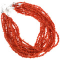 Southwest Beaded 7 Strand Coral Necklace Sterling Silver Accents 40847