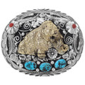 Navajo Turquoise Coral Bear Buckle 17585