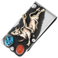 Gold Bull Rider Turquoise Silver Money Clip 40986