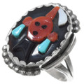 Zuni Turquoise Coral Mudhead Kachina Ring 41072