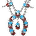 Sleeping Beauty Turquoise Coral Sterling Silver Zuni Squash Blossom 41138
