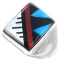 Turquoise Inlay Sterling Silver Mens Ring 41185