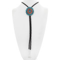 Sterling Silver Coral Turquoise Navajo Bolo Tie 41316