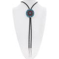 Sterling Silver Coral Turquoise Navajo Bolo Tie 41316