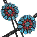 Coral Turquoise Cluster Native American Bolo Tie 41316