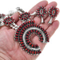 Navajo Coral Squash Blossom Necklace Jewelry Set 41488