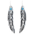 Navajo Turquoise Sterling Silver Feather Earrings 30213