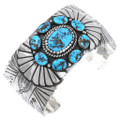 Navajo Sterling Silver Natural Turquoise Cluster Bracelet 42030