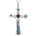Native American Turquoise Coral Silver Cross Pendant With Chain 1050