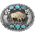 Sterling Silver Gold Buffalo Turquoise Belt Buckle 23844