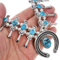 Blue Turquoise Sterling Silver Squash Blossom Navajo Necklace 30537