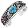 Navajo Turquoise Coral Ladies Sterling Silver Bracelet 42212