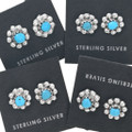 Native American Turquoise Silver Flower Earrings Artist Ada Bowannie 42255