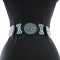 Native American Turquoise Cluster Sterling Silver Concho Belt 42517