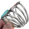 Wide Multi Band Sterling Silver Coral Turquoise Bracelet 42577